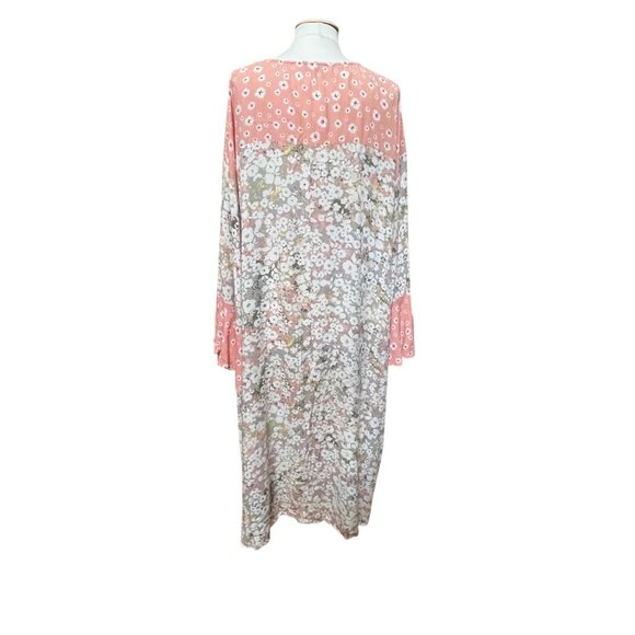 Wonderly Curvy Floral Kimono Cardigan Duster 0X/1X‎ Pink Cream Spring Fling Boho - Picture 2 of 9